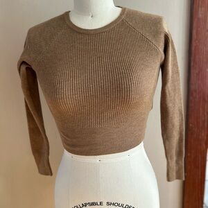 SHEIN Camel Ribbed Crew Neck Sweater